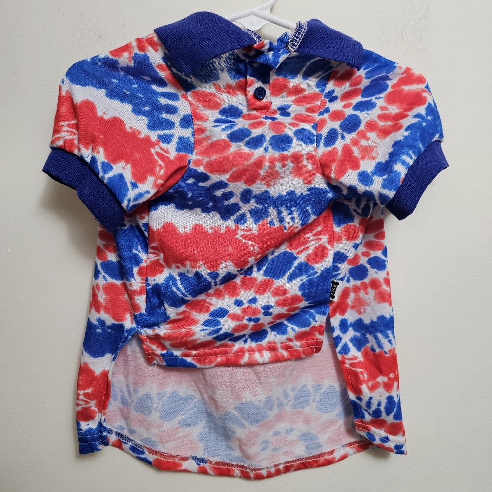 Woof Dog Polo Shirt Red White Blue Tie Dye Patriotic Summer Large KH7763-L